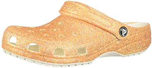 Crocs Unisex-Adult Classic Sparkly Clogs | Metallic and Glitter Shoes for Women, Orange Sorbet Glitter, 9 Women/7 Men