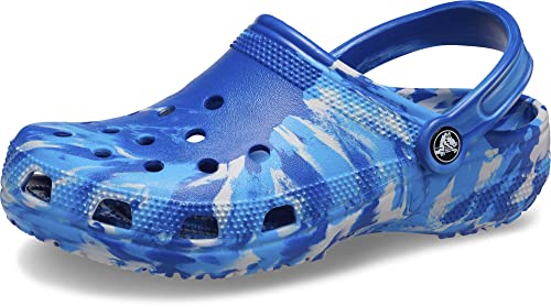 Crocs Unisex Classic Marbled Tie Dye Clog, Blue Bolt/Multi, 9 US Men