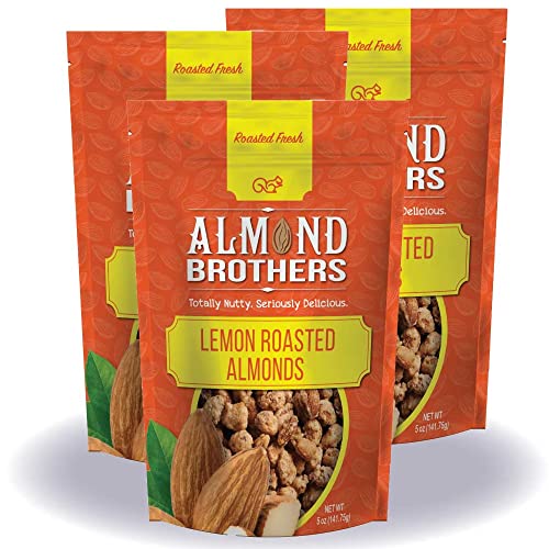 Almond Brothers Roasted Almonds - Hand Crafted Lemon Glazed Almonds, Gluten-Free, Non-GMO, Candied Almonds, Gourmet Almonds Snack - Lemon Roasted Almonds, (5 Ounce, Pack of 3)