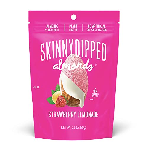 SkinnyDipped Strawberry Lemonade Almonds, Limited Edition, Healthy Snack, Plant Protein, Gluten Free, 3.5 oz Resealable Bags, Pack of 5
