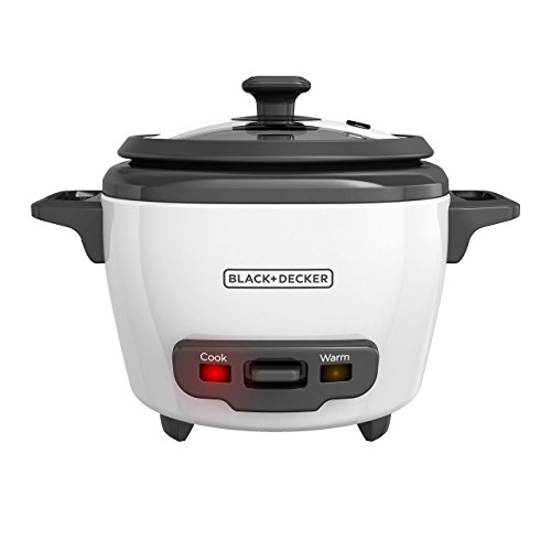 BLACK+DECKER Rice Cooker 3-Cup (Cooked) with Steaming Basket, Removable Non-Stick Bowl, White