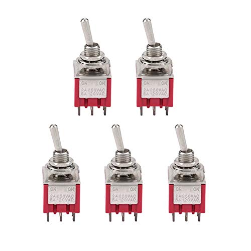 5Pcs 6mm 9 Pin ON-ON 2 Position Toggle Switch,3 Pole Double Throw Heavy Duty Rocker Toggle Switch, 2A/250VAC 5A/120VAC Toggle Switch,for Automobile, Home Appliance, Industrial Control