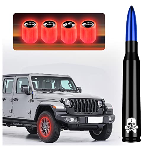 Car Truck Bullet Antenna[New Upgrade Cool Combination]Luminous Sport Car Valve Stem Caps,Car Exterior Decoration Accessories Car Antenna Topper Replacement for Ford F150 F250 Dodge Ram GM Chevy (Blue)