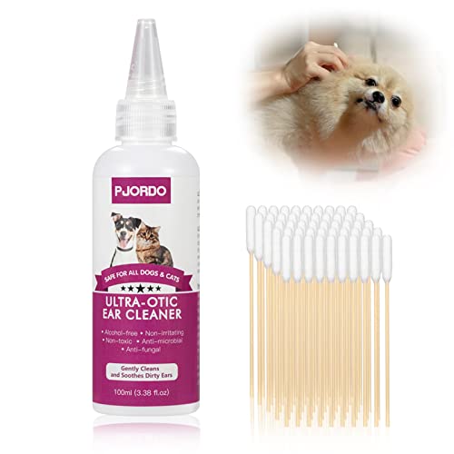 Pjordo Ear Cleaner for Dogs & Cats, Pet Ear Cleaner Solution, Ear Cleaning for Cats, Cat Ear Drops for Wax, Odor, Itchy, Dog Ear Infection Treatment (3.38 oz)