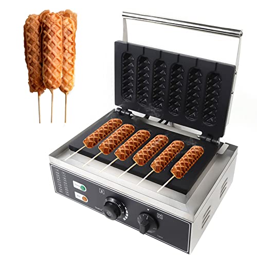 CNCEST 6pcs Waffle Stick Maker, Stainless Steel Waffle Stick Maker Corn Hot Dog Waffle Maker Machine Non-Stick Waffle Irons 50-300 Temp Control for Home Commercial Use