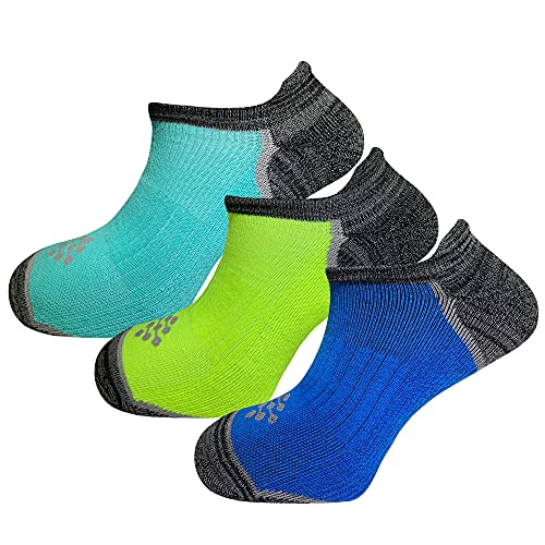 True Energy Women's No Show Tab Running Socks with Infrared Thread- Pain Relief & Circulation Help, (3-Pack) Black with Royal Blue/Neon/Turquoise (S/M)