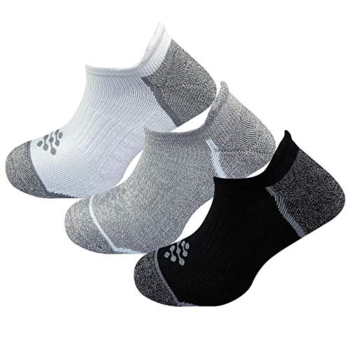 True Energy Men's No Show Tab Running Socks with Infrared Thread- Pain Relief & Circulation Help, (3-Pack) (White Black Grey, L/XL)