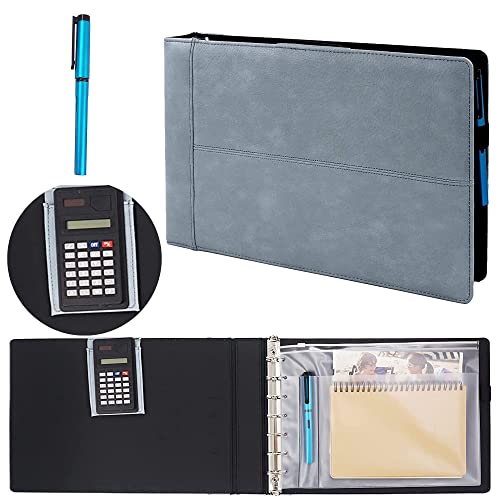9 X 13 Inch Executive Check Binder with Pen and Calculator, 7 Ring with Zip Pouch Checkbook Portfolio with Pen and Calculator Holder, 200 Sheet 3 per Page Capacity for 600 Checks (Blue)