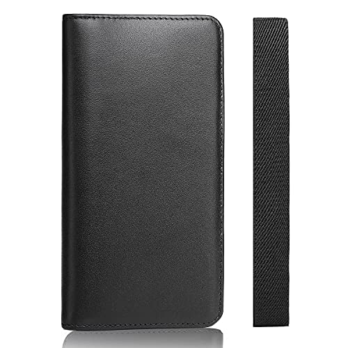 LLi Cufite Italian Calfskin Genuine Leather Checkbook Cover Deluxe Minimalist with Plastic Insert Flap Pen Loop & Strap for Men Women