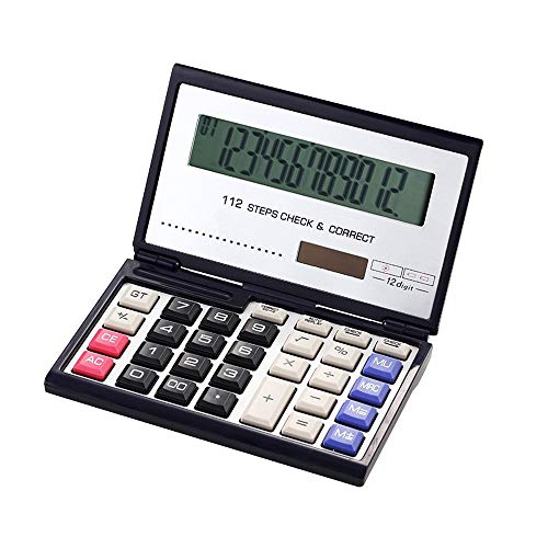 Folding Calculator with 12-Digits Large Display,Solar and AAA Battery Dual Power Business/Office/Student/