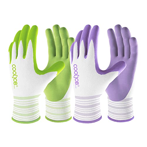 COOLJOB Gardening Gloves for Women and Ladies, 6 Pairs Breathable Rubber Coated Yard Garden Gloves, Outdoor Protective Work Gloves with Grip, Medium Size Fits Most, Lavender Purple & Apple Green