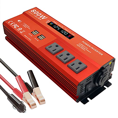 800W Modified sine Wave Power Inverter,Peak 1600 watt, Car 12V DC to 110V AC Converter 4x2.4A USB Ports Car Charger with 1 Cigarette Lighter Ports,LCD Digital Display MOVFFGGRM