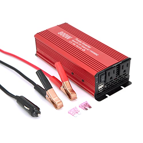 Power Inverter 800W for Vehicles,DC 12V to AC 110V with 5V Dual USB for Car Cigarette Lighter Charger and Alligator Battery Clamp Converter