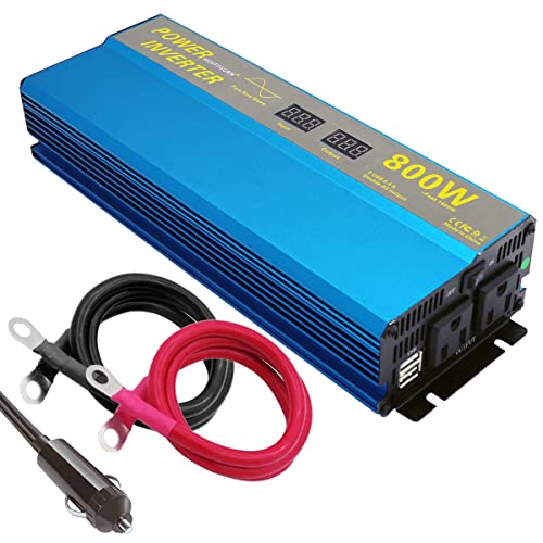 800W Pure sine Wave Power Inverter for Vehicles peak-1600 watt DC 12V to 110V AC Inverter with 2.4A Dual USB Car Adapter LCD Digital Display MOVFFGGRM