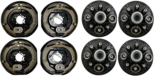 2-Pk Trailer Brake Backing Plates 12 in. (2LH 2RH) w/4 Hub/Drum Kit 8 Lug on 6.5