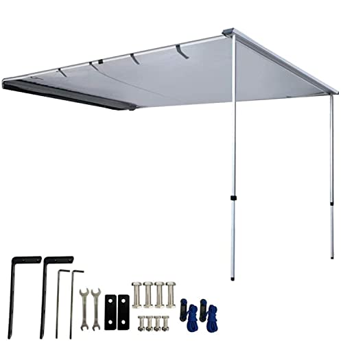 DANCHEL OUTDOOR Pull-Out Car Awning for Camping Overlanding, Waterproof Retractable Roof Rack Awning Canopy with Metal Joints for SUV/Trailers/Truck/Van Gray(4.9x8.2ft)