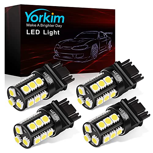 Yorkim 3157 LED Light Bulbs White Super Bright, 3056 3156 3156A 3057 4057 3157 4157 T25 LED Bulbs for Brake Lights, Backup Reverse Lights, Reverse Tail Lights - Pack of 4