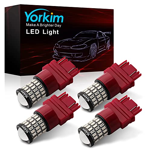 Yorkim 3157 Led Bulb Red Ultra Bright, 3157 Led Brake Lights, 3156 Led Bulb red 3157 Led Tail Lights with Projector - 3056 3156 3057KX 4157K 3047K 3157LL 3457 3057 4057 4157 T25 Led Bulbs, Pack of 4