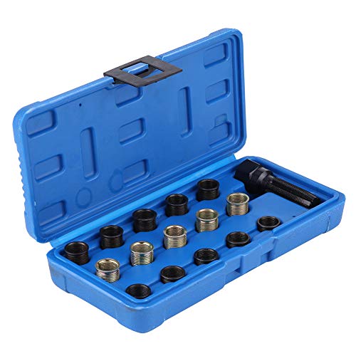 Qiilu Spark Plug Thread Repair Kit, 16 PCS Professional Spark Plug Repair Kit 14mm x 1.25, M16 Screw Tap and Screw Thread Tool Set for Automotive Engine Repair with Case