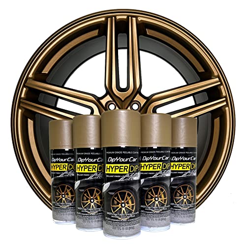 DipYourCar.com HyperDip Wheel Paint Kit - DIY Set with Cans of Sprayable Automotive Dip Coat - Removable Peelable Protection for Car Rims - Metallic Bronze Gold Satin Coat Spray