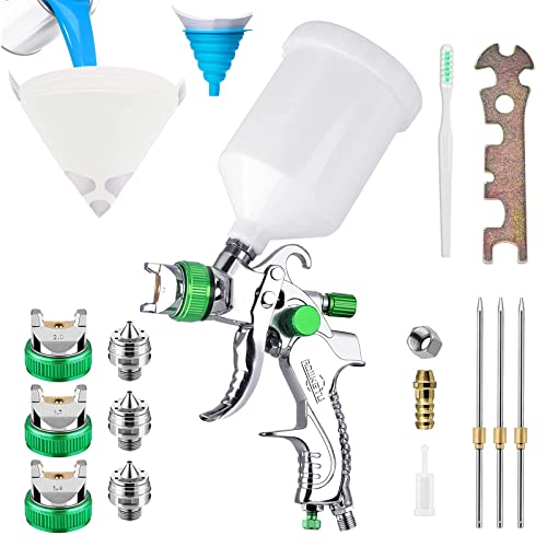 BONFQERT Automotive HVLP Air Spray Gun Set - Professional Air Paint Kits with 3 Nozzles and 600cc Cups on Top 1.4mm 1.7mm 2.0mm, Come with 20pcs 100M Paint Strainers, 1 Funnel Filter