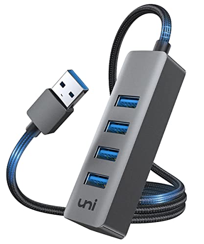 USB Hub, uni 4-Port Hight-Speed USB 3.0 Hub with 4FT Nylon Braided Cable, Portable Aluminum USB Splitter Compatible with PC, Laptops, Mouse, Keyboard, Flash Drive, Mobile HDD, Car, and More.