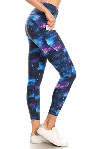 Leggings Depot Women's Reflective 7/8 Yoga Pants with Pockets-P506, Galaxy, 2X