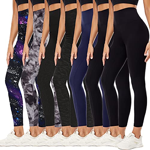 YOLIX 7 Pack High Waisted Leggings for Women, Black Soft Workout Athletic Yoga Leggings