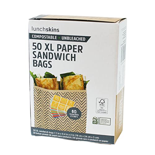 Lunchskins Compostable XL Food Storage Sandwich Bags Chevron, 50 count