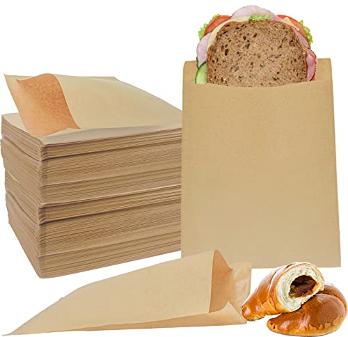 Cezoyx 600 Counts Kraft Paper Sandwich Bags, 8 x 6 Inch Brown Paper Treat Bags Flat Favor Bags Greaseproof Bags for Bakery, Snacks, Cookie, Candies, Sandwich and More