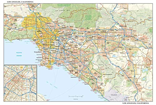 Los Angeles, California Wall Map, Large - 43" x 29" Matte Plastic