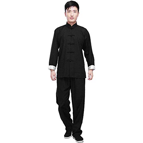 ZooBoo Kung Fu Uniform Clothing - Chinese Traditional Qi Gong Martial Arts Wing Chun Shaolin Tai Chi Taekwondo Training Cloths Apparel Clothing Pants for Man Women Arthritis - Cotton (Black, L)