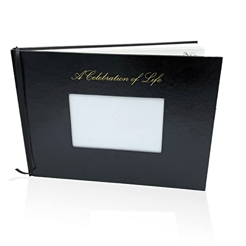 LIFETOO A Celebration of Life Leather Hardcover Funeral Guest Book with Gold Engraving - Memorial Guest Book for Sign in - 120 Pages, Space for Name, Address, Prayers & Memories