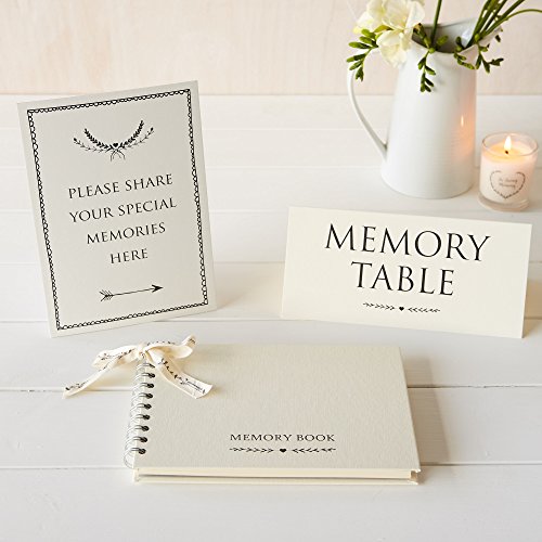 ANGEL & DOVE Funeral Memory Book & 2 Signs Set, Ivory, 8 x 6, Memorial, Guest Book