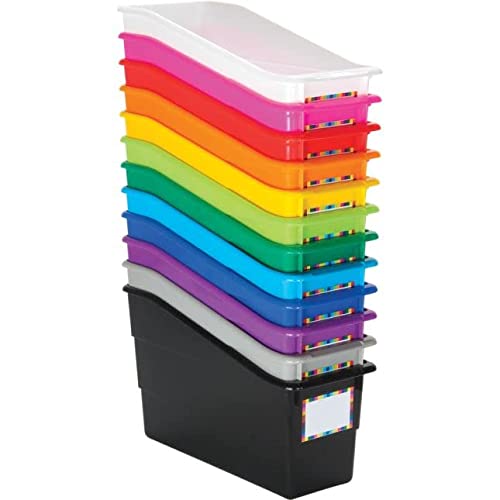 Really Good Stuff Rainbow Name Labels Durable Book and Binder Holders, 5" by 12" by 7" (Set of 12) - Ideal for Narrow or Vertical Storage Needs Like Magazines, Books, Folders - Color-Code Your Room