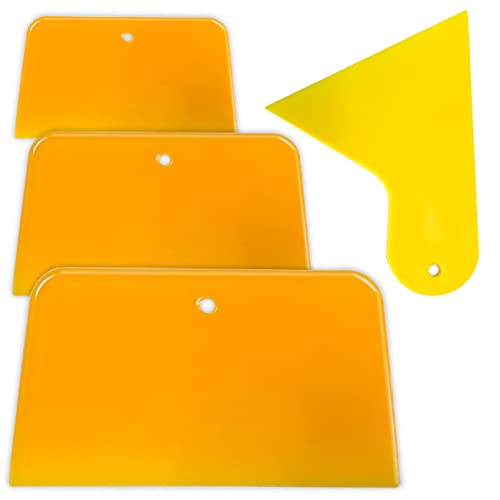 4 Pack Body Filler Spreaders, 3, 4, 5, 6 Inch Reusable Automotive Body Fillers Hard Plastic Auto Spreaders for Applying Fillers, Putties, Glazes, Caulking Agents Car Body Maintenance and Paint, Orange