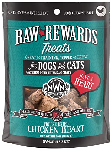 Northwest Naturals Freeze-Dried Chicken Hearts  100% Natural Dog Treats, Cat Treat  Grain-Free, Gluten-Free Pet Food  No Hormones, Antibiotics  3 Oz.