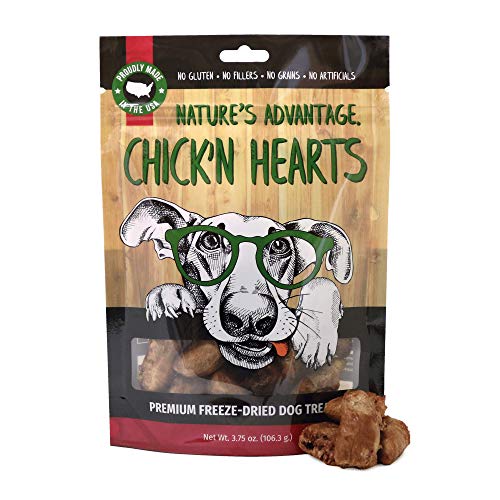 Nature's Advantage Chick'n Hearts Dog Treats - Freeze-Dried - All Natural Treat - Made & Sourced in USA - Grain Free - 3.75 oz Resealable Pouch, Brown (6202)