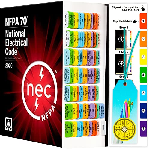 National Electrical Code 2020 NEC Code Book Tabs (Book not Included) 112 Laminated Clear PVC Color Coded with Wire Chart, Formula Guide, Ohm's Law Stickers, Alignment Guide and Bookmarker