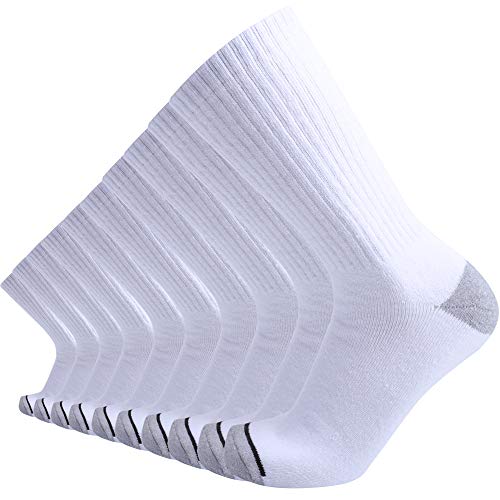 SoxDaddy 10P Pack Men's Cotton Moisture Wicking Cushion Crew Socks (US 10-13/shoe size 6-12, White)