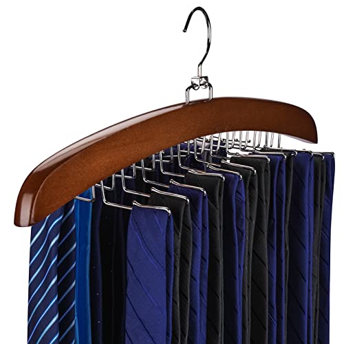 Ulimart Tie Rack Tie Hanger 24 Hooks Wooden Tie Organizer, Tank Top Hanger,Belt Organizer for Closet,with Upgraded 360Rotating, Belts Scarves Accessories for Bras,Tank Tops,Camisoles