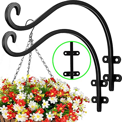 2 Pack Heavy Duty Plant Hanger Bracket, 16Inch Hanging Brackets for Plants Outdoor and Indoor, 80lbs Holding Capacity Metal Plant Wall Hooks, Black Hanging Plant Brackets for Flower Wind Bird Feeder