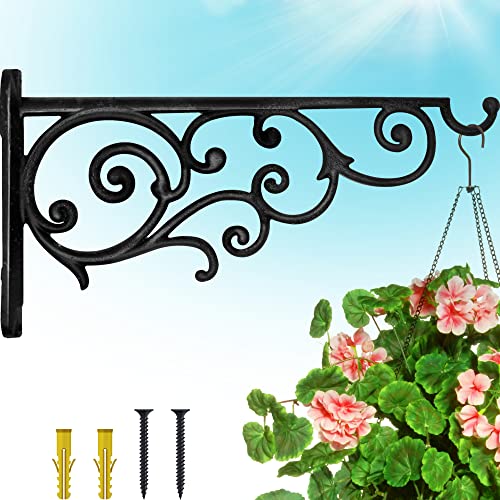 Gray Bunny Outdoor Plant Hanger Hook, 14 Large Victorian Heavy Duty Iron Wall Hooks for Bird Feeders, Lanterns, Wind Chimes, Patio Decor - Black