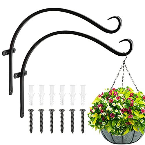 FEED GARDEN 18 Inch 2 Pack Outdoor Hanging Plant Bracket for Bird Feeders, Wind Chimes, Lanterns, Heavy Duty Metal Iron Wall Hooks with 6 Screws