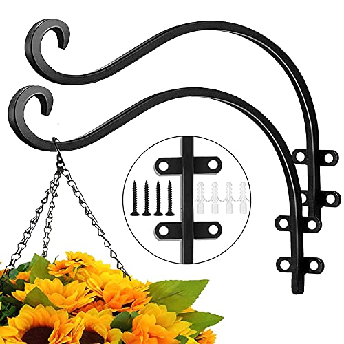 EPHECH 2Pack Heavy Duty Plant Hanger Hook for Outdoor and Indoor, 16Inch Wall Hanging Basket Bracket, Black Metal Outdoor Hanging Bracket for Hanging Flower Pot Bird Feeder Lanterns