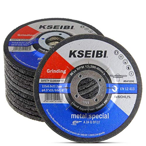 KSEIBI 651006 Grinding Wheels 10-Pack, Aluminum Oxide Discs for Metal & Stainless Steel, 4-1/2" x 1/4" x 7/8", Aggressive Grinding for Angle Grinders, Depressed Center Design