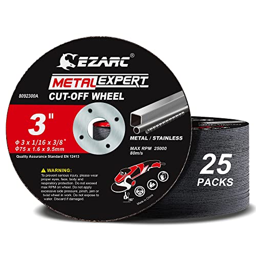 EZARC Cut Off Wheels 25 Pack, 3 x 1/16 x 3/8 Cutting Wheel, Metal & Stainless Steel Cutting Disc for Die Grinder