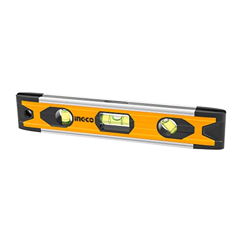 INGCO 9 Inch Magnetic Torpedo Level, Small Level Tool with Magnet Rubber 3 Vials 45/90/180 Measuring Shockproof HMSL01030