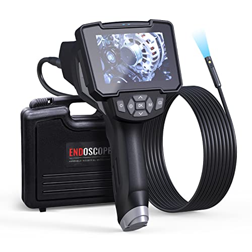 Endoscope Camera with Light HantSkop Dual Lens Inspection Camera Industrial Borescope with 4.3" IPS Color Screen,0.2" 16.5FT Waterproof Rigit Cable, Scope Camera with 32GB Card Carrying Case