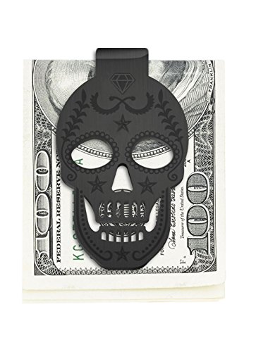Skull Money Clip Wallet - Slim, Minimalist Stainless Steel Cash Holder - Front Pocket Credit Card, Business Card, Paper Money Clamp - Matte Metal Gold-Plated Skull Design - Gifts for Men